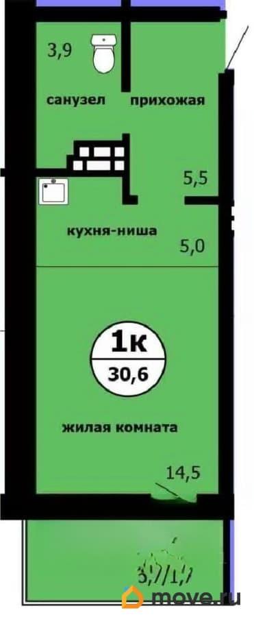 студия, 29.9 м&sup2;