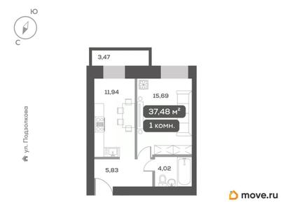 1-комн. квартира, 37.48 м&sup2;