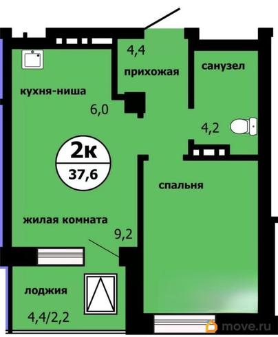 2-комн. квартира, 36.9 м&sup2;