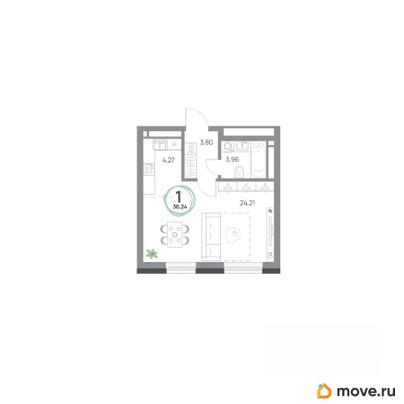 1-комн. квартира, 36.24 м&sup2;