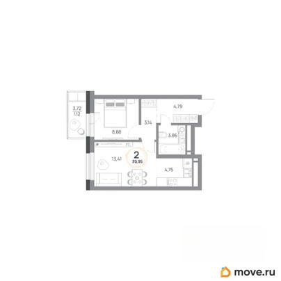 2-комн. квартира, 39.95 м&sup2;