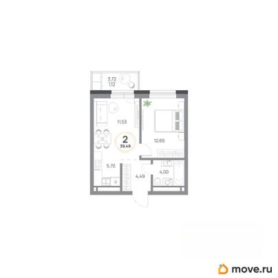 2-комн. квартира, 39.49 м&sup2;