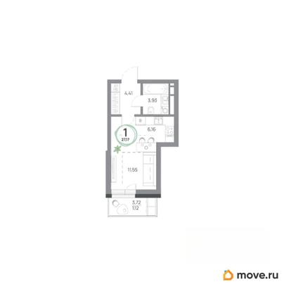 1-комн. квартира, 27.17 м&sup2;