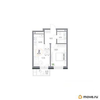2-комн. квартира, 42.13 м&sup2;