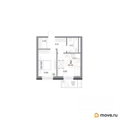 2-комн. квартира, 42.44 м&sup2;