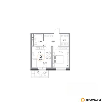 2-комн. квартира, 42.51 м&sup2;