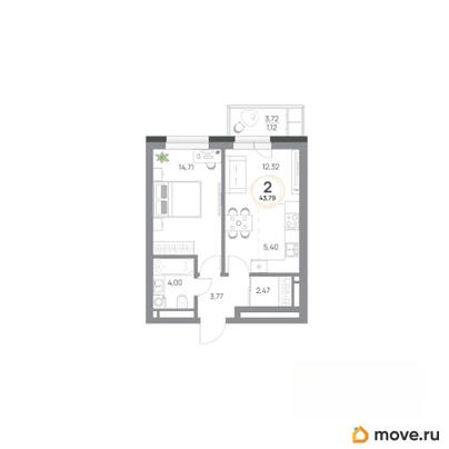 2-комн. квартира, 43.79 м&sup2;