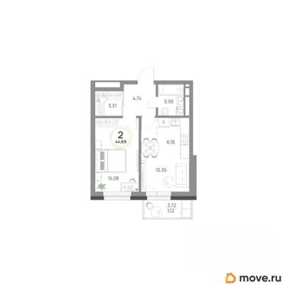 2-комн. квартира, 44.69 м&sup2;