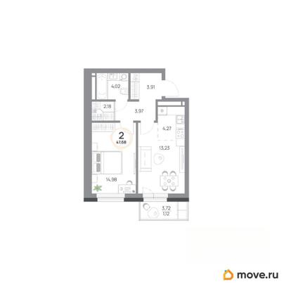 2-комн. квартира, 47.68 м&sup2;
