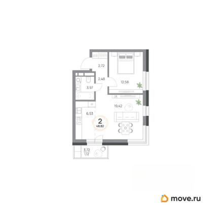 2-комн. квартира, 48.82 м&sup2;
