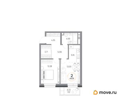 2-комн. квартира, 49.23 м&sup2;