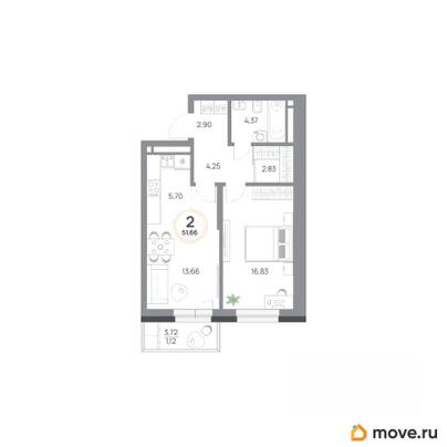 2-комн. квартира, 51.66 м&sup2;