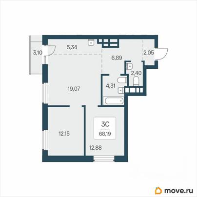 3-комн. квартира, 68.19 м&sup2;
