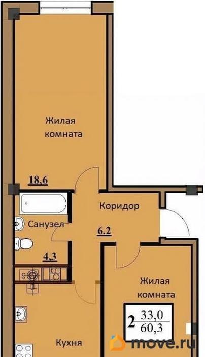 2-комн. квартира, 59.3 м&sup2;