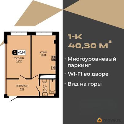 1-комн. квартира, 40.3 м&sup2;