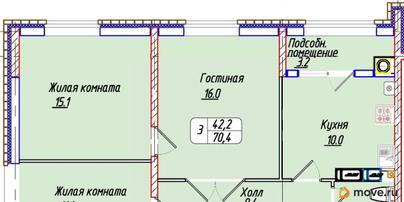 3-комн. квартира, 70.4 м&sup2;