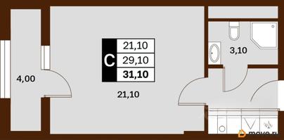 1-комн. квартира, 31.1 м&sup2;