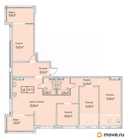 4-комн. квартира, 136.77 м&sup2;