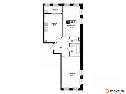 2-комн. квартира, 59.5 м&sup2;