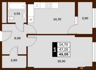 1-комн. квартира, 49.25 м&sup2;