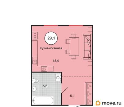 1-комн. квартира, 29.1 м&sup2;