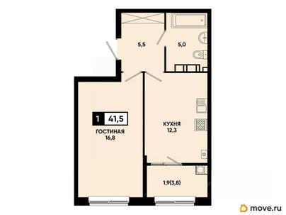 1-комн. квартира, 41.5 м&sup2;