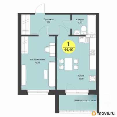 1-комн. квартира, 45.5 м&sup2;
