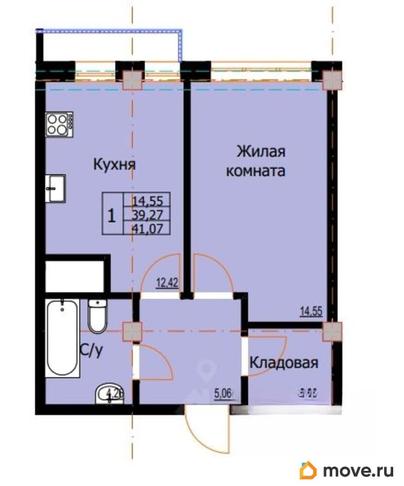 1-комн. квартира, 41.07 м&sup2;