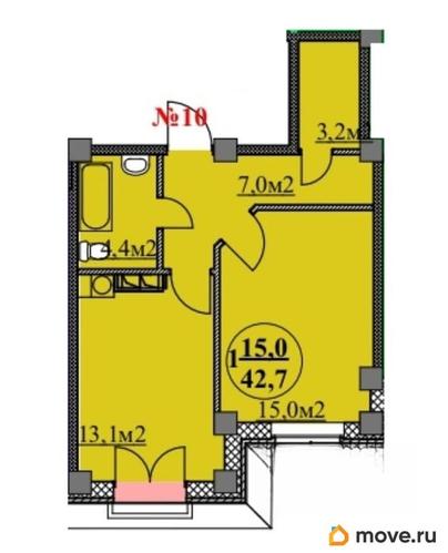 1-комн. квартира, 42.7 м&sup2;