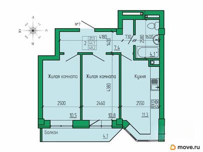 2-комн. квартира, 48.2 м&sup2;