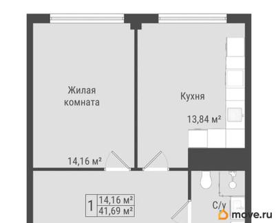 1-комн. квартира, 41.69 м&sup2;