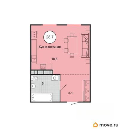 1-комн. квартира, 28.6 м&sup2;