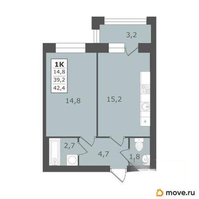 1-комн. квартира, 42.4 м&sup2;