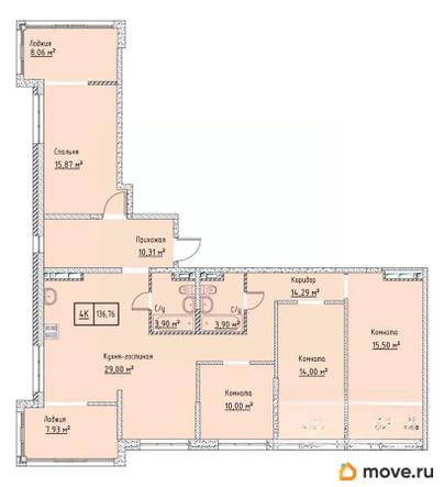 4-комн. квартира, 136.77 м&sup2;