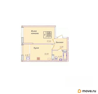 1-комн. квартира, 42.4 м&sup2;