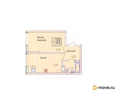 1-комн. квартира, 42.4 м&sup2;