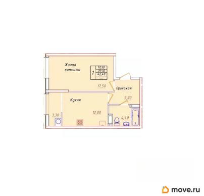 1-комн. квартира, 42.4 м&sup2;
