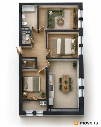 3-комн. квартира, 87.1 м&sup2;