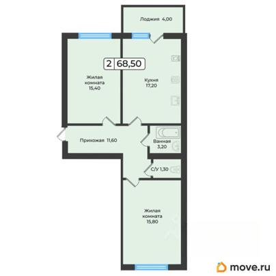 2-комн. квартира, 68.5 м&sup2;