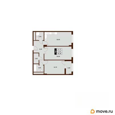 2-комн. квартира, 74.7 м&sup2;
