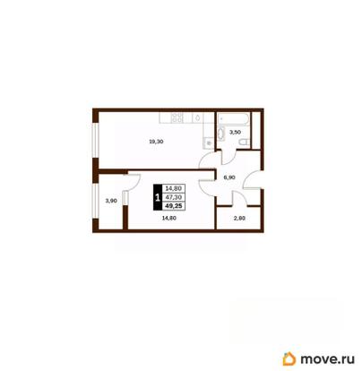 1-комн. квартира, 49.25 м&sup2;
