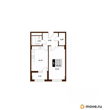 1-комн. квартира, 49.05 м&sup2;