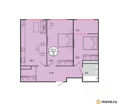 2-комн. квартира, 62.4 м&sup2;