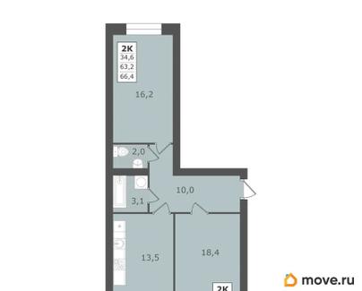 2-комн. квартира, 66.4 м&sup2;