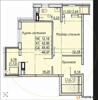 1-комн. квартира, 33.4 м&sup2;