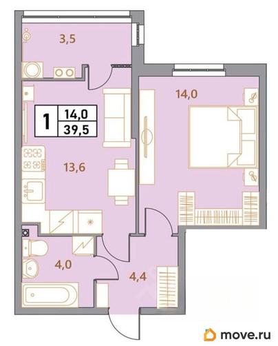 2-комн. квартира, 39.5 м&sup2;