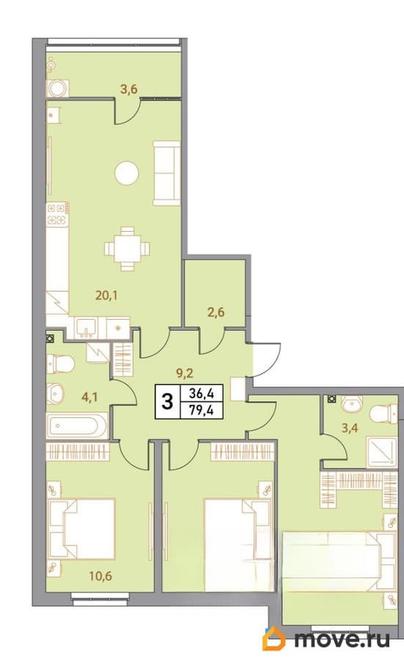 4-комн. квартира, 79.4 м&sup2;