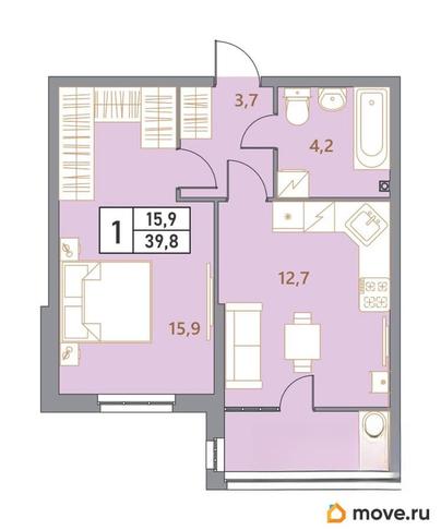 1-комн. квартира, 39.8 м&sup2;
