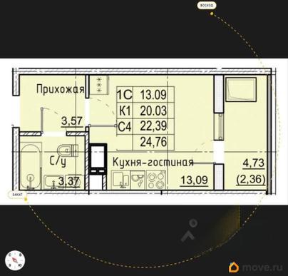 1-комн. квартира, 39.4 м&sup2;