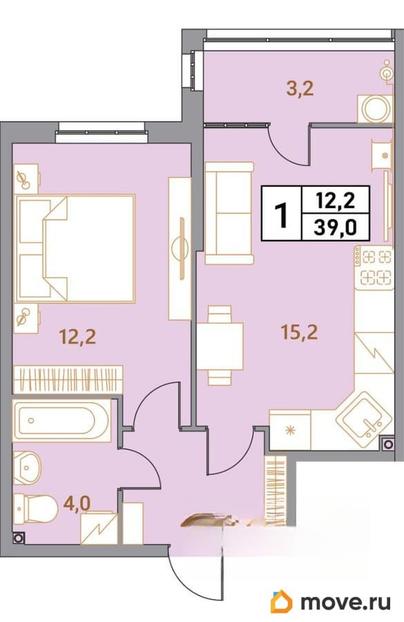 2-комн. квартира, 39 м&sup2;
